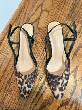 Leopard Print Pointed-Toe Slingback Heels - Black/Leopard